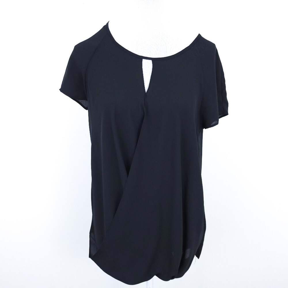 Mossimo Blouse Black Medium Short Sleeve, Surplice Top Career Casual Semi-Sheer